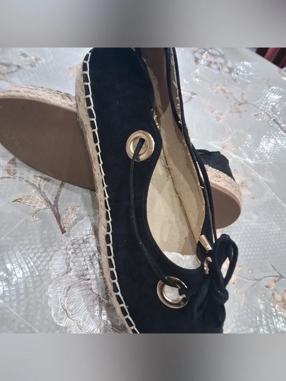 Black Espadrille Lace-Up Flats